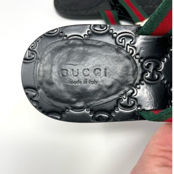 Gucci GG Web Stripe Thong Sandals Flip Flop Flat Slide Slip On Black EU 38 - Picture 10 of 12